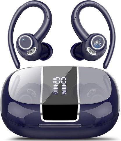 Wireless Earbuds, Bluetooth 5.3 Headphones Sport, Bluetooth Earbuds with ENC Mic, HiFi Stereo Wireless Earphones, 48H Dual LED Display, IP7 Waterproof Ear Buds with Earhook for Running Deep Blue