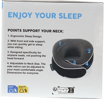 Proglobe Orthopedic Neck Pillow Travel Neck Pillows for Airplanes, Memory Foam Kit, Updated Resting Material, Airplane Travel Set with 3D Contoured Eye Masks, Earplugs, and Luxury Mesh Bag (Black)