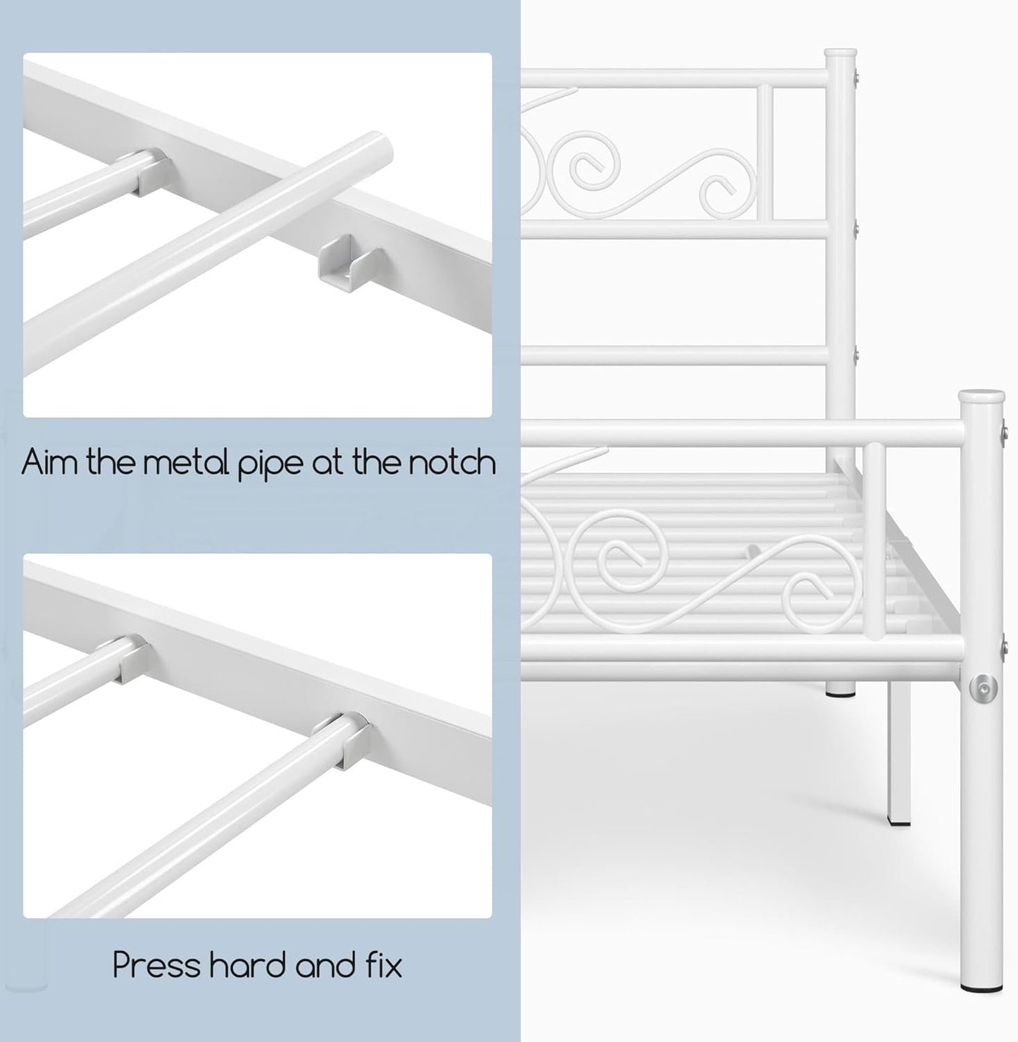 Yaheetech Classic Metal Platform Bed Frame with Headboard and Footboard Flower Design Mattress Foundation for Adults Easy Set Up Structure Twin Size White