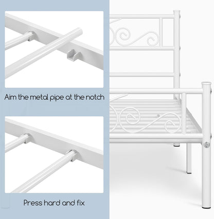 Yaheetech Classic Metal Platform Bed Frame with Headboard and Footboard Flower Design Mattress Foundation for Adults Easy Set Up Structure Twin Size White