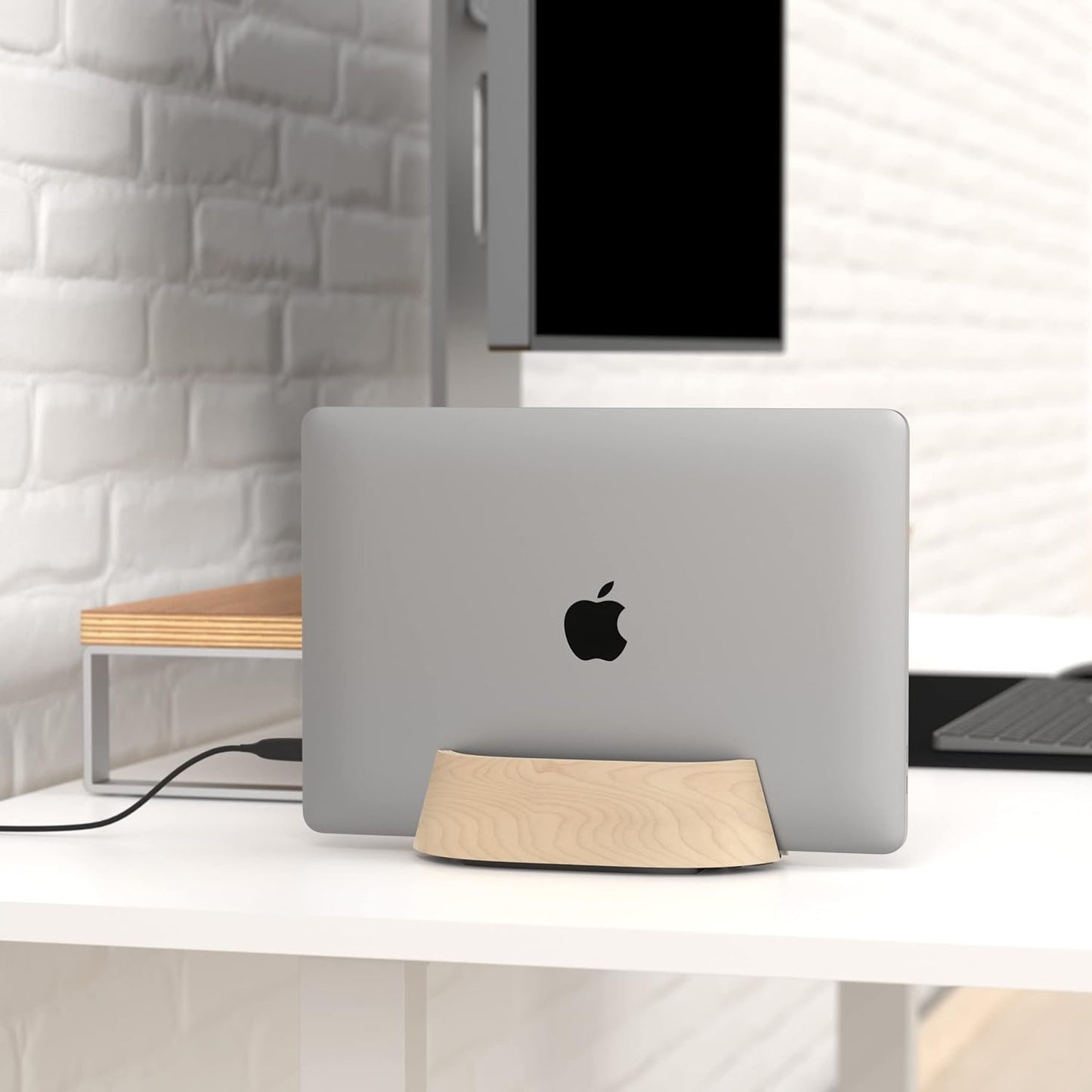 HumanCentric Vertical Laptop Stand in Maple Wood, Upright Adjustable Holder and Dock, Laptop Vertical Stand Fits MacBook Pro and Other Laptops .5" to 1.5, Clamshell Compatible