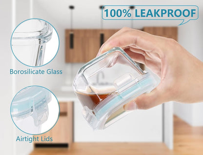 YOZOTI 12 Pack Small Glass Food Containers, 6oz Mini Meal Prep Containers with Lids, Airtight, Leakproof, Microwave, Freezer, Dishwasher Safe (Square)