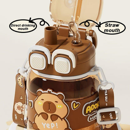 Capybara Water Cup with Straw Cute Water Bottle Kawaii Drink Jug for Kids and Girls in School Office on Travel