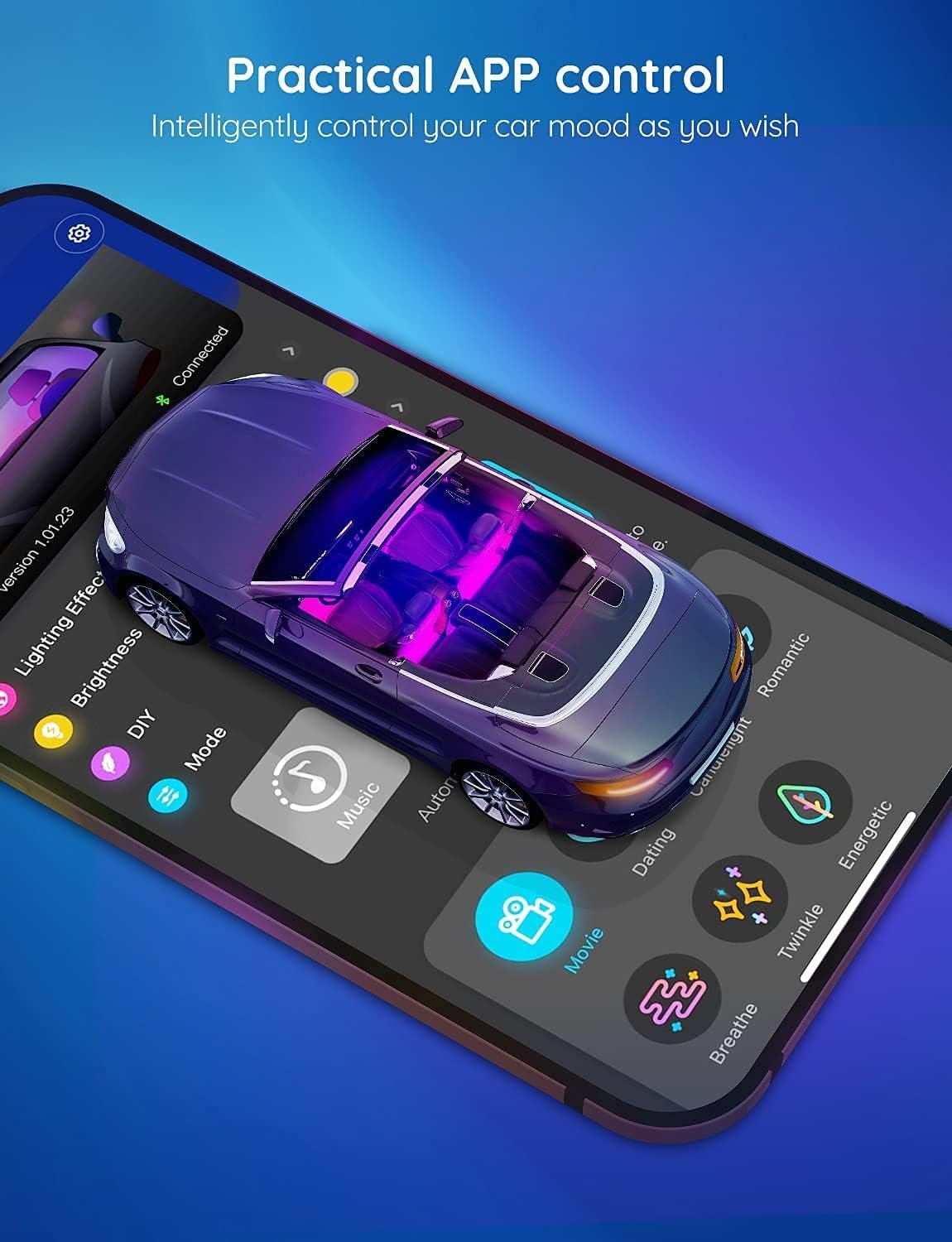 Govee Interior Lights for Car, App Control Smart Car Lights with DIY Mode and Music Mode, Waterproof LED Interior Lights with 2 Lines Design, RGB Under Dash Car LED Lights with Car Charger, DC 12V
