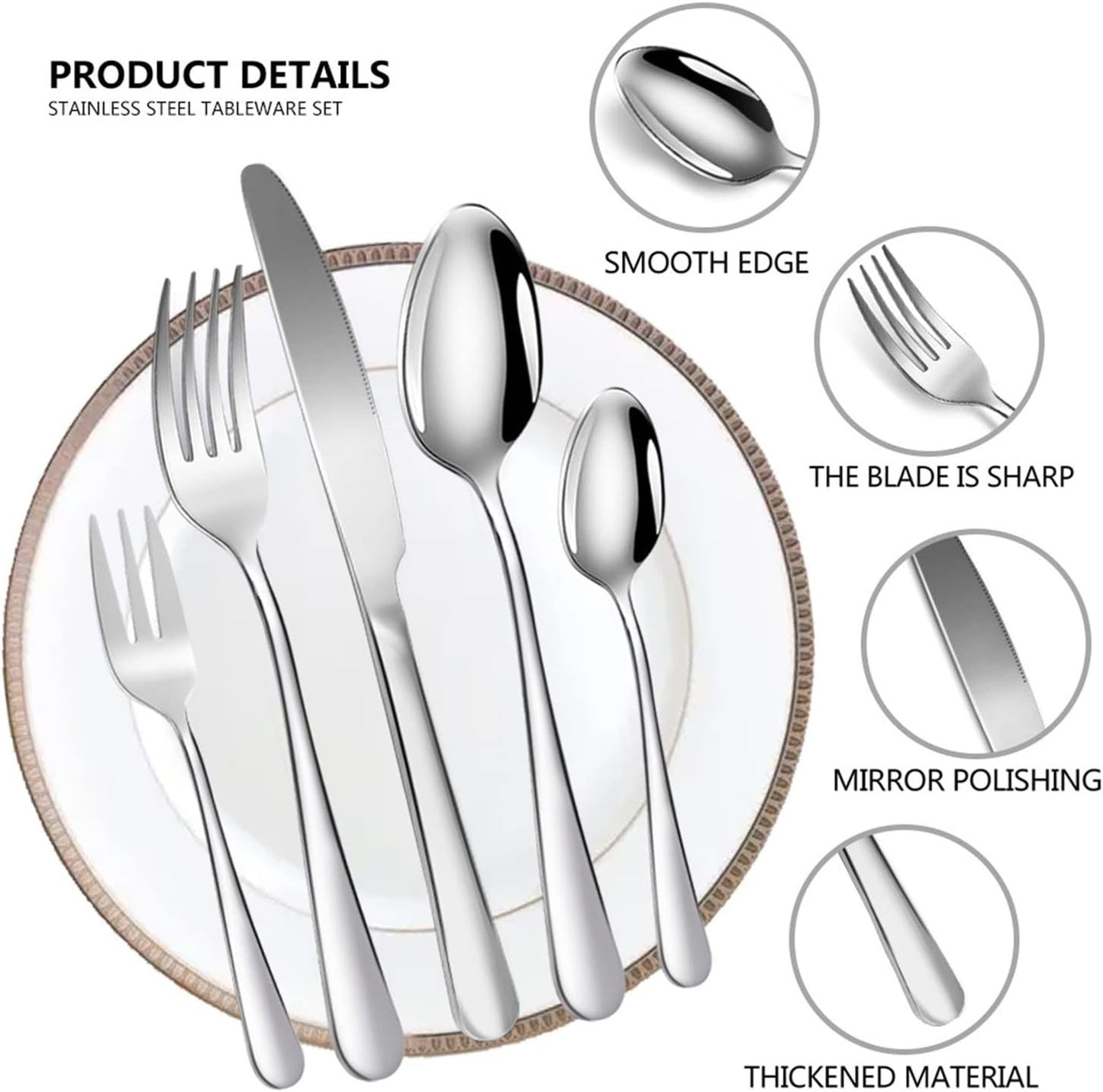 Silverware Cutlery Set,20-Piece Stainless Steel Flatware Set,Modern Tableware Utensils Set for 4 Include Knife/Fork/Spoon,Mirror Polished,Dishwasher Safe