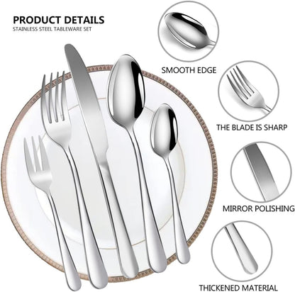 Silverware Cutlery Set,20-Piece Stainless Steel Flatware Set,Modern Tableware Utensils Set for 4 Include Knife/Fork/Spoon,Mirror Polished,Dishwasher Safe