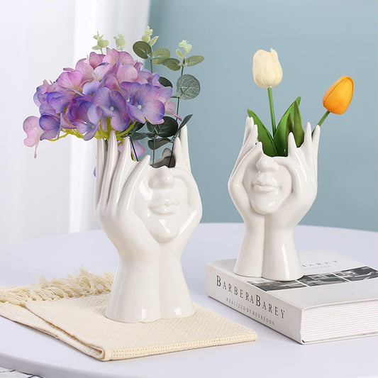 Disoza Ceramic Body Vase for Home Decor White Modern Face Vases for Living Room 8.3" H Body Vase Female Form for Flowers Pampas Decorations Porcelain Book Vases for Table Kitchen Office Decor