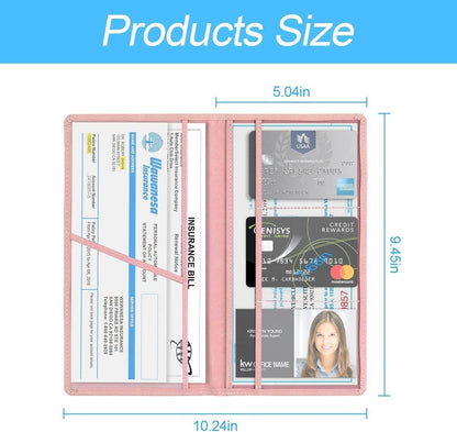 Car Registration and Insurance Card Holder, PU Glove Box Essential Documents Paperwork Driver License Organizer for Car, Wallet Case Auto Vehicle Truck Accessories for Women and Men（Rose Gold）