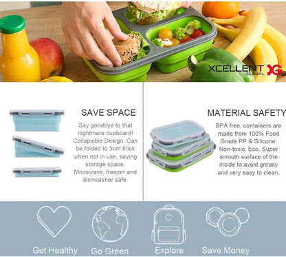 Xcellent Global Collapsible Silicone Food Storage Containers 4 Pack Lunch Bento Box BPA Free for Outdoor Camping, Hiking, Picnic CP012
