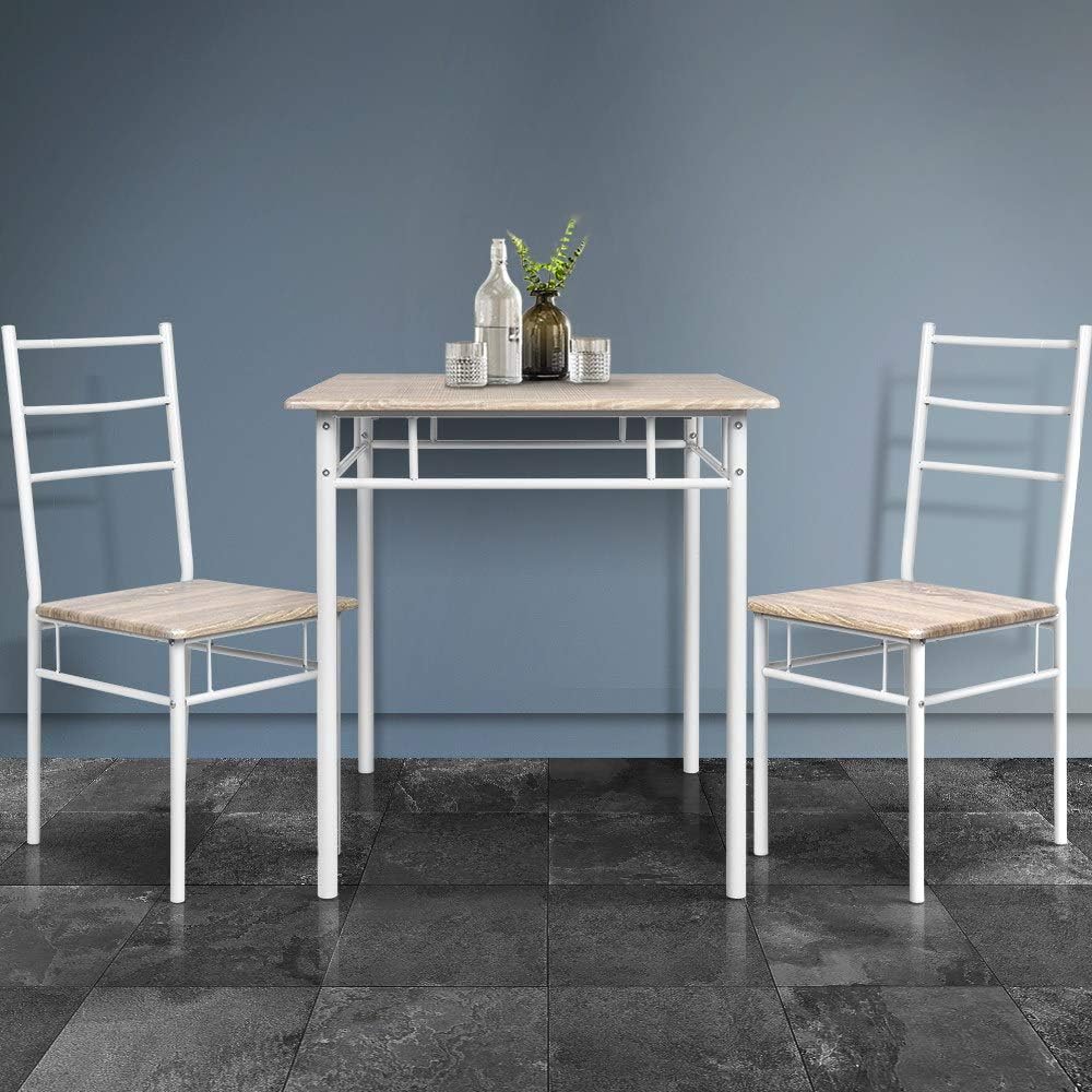 Artiss Dining Table and Chair Set of 3 Oak Tables Chairs Setting Desk Nursing Seats Reading Seating Home Living Room Bedroom Kitchen Cafe Furniture Particle Board Tabletop + 2pcs 43cm Height Seat