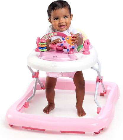 Bright Starts, June Berry Folding Baby Walker – Removable Electronic Play Station with Lights and Melodies, Height Adjustable, Easy Storage, Pink, from 6 Months+