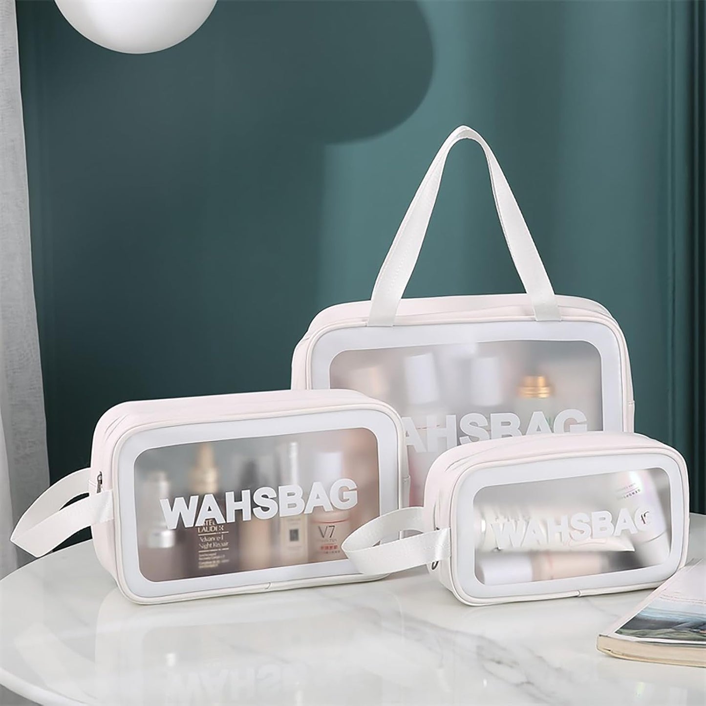 QYINXIU TSA Approved Travel Toiletry Bag, 3 X Cosmetic Bag Clear, Clear Bags for Travel, Quart Size Travel Makeup Bag for Women Men (White)
