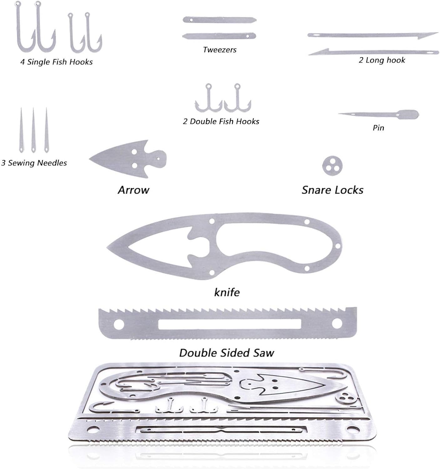 Buspoll Survival Cards: (18- in -1) EDC Wallet Multifunctional Survival Tool kit, Used for Camping, Hunting and Fishing Trip Tools