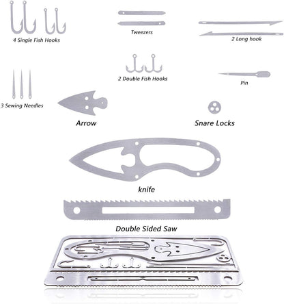 Buspoll Survival Cards: (18- in -1) EDC Wallet Multifunctional Survival Tool kit, Used for Camping, Hunting and Fishing Trip Tools