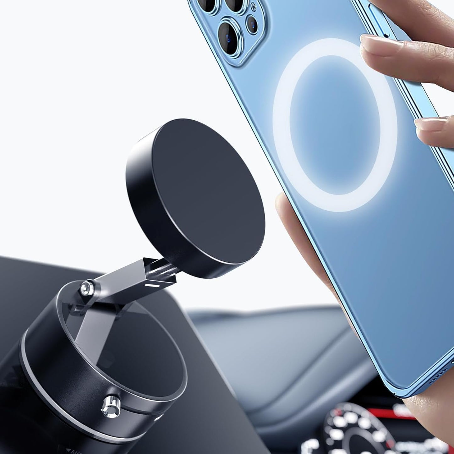 YaCeSyn Vacuum Magnetic Phone Holder, Foldable & Retractable Magnetic Suction Cup Phone Mount, Double-Sided Magnetic Phone Stand for Car/Gym/Mirror/Shower,Compatible with iPhone 16/15/14/13/12