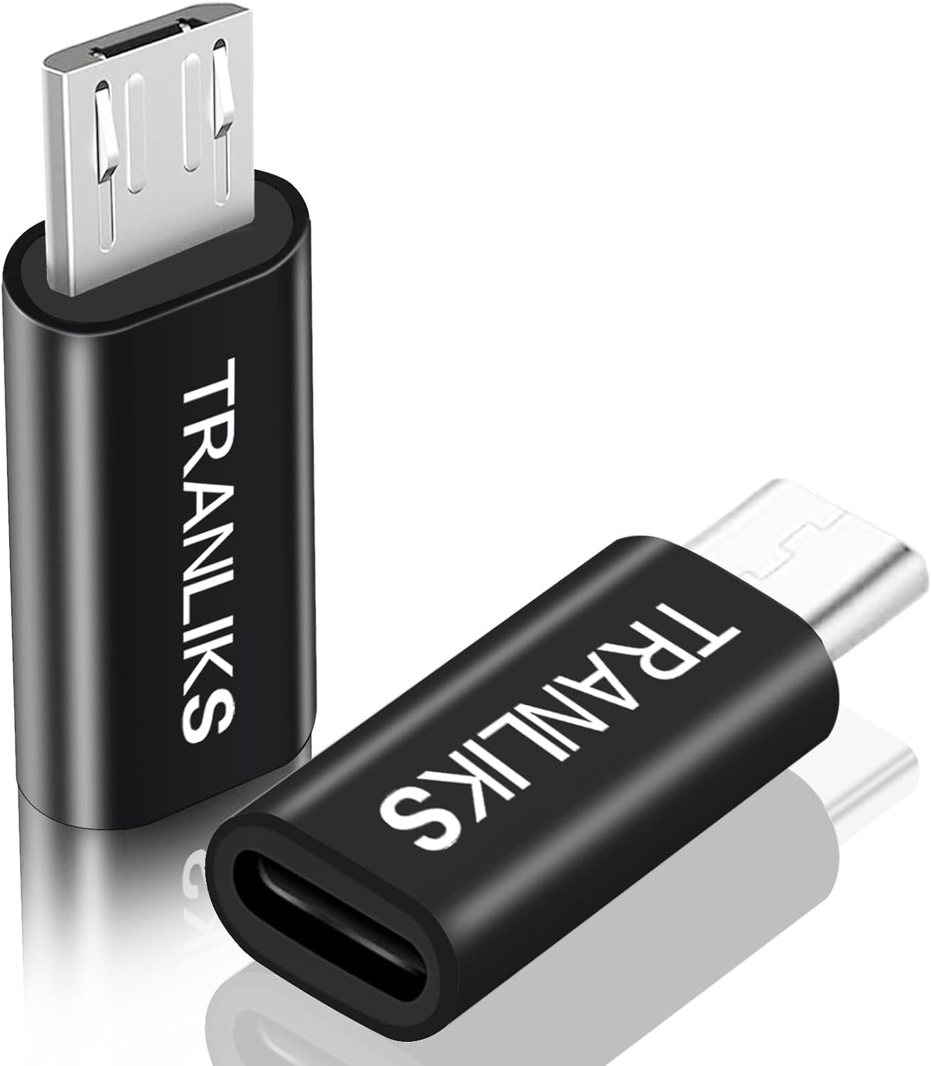 TRANLIKS Adapter Micro USB to Lightning, Compatible for Lightning Female to Micro USB Male Adapter Convert Connector Support Charge and Data Sync Compatible with Micro USB Devices(2 Pack Black)