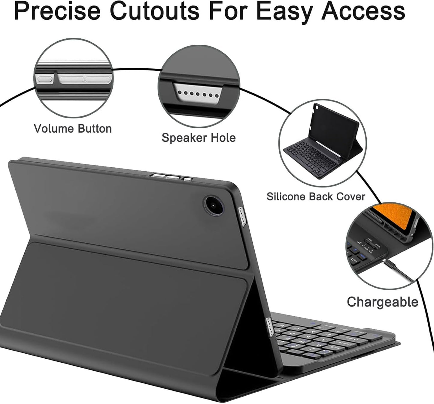 VLEAQC Keyboard Case for Samsung Galaxy Tab A9+/A9 Plus 11 Inch 2023 (SM-X210/X216/X218), Detachable Color Backlit Bluetooth Keyboard and Mouse, Slim Lightweight Stand Cover with Pen Holder,Black