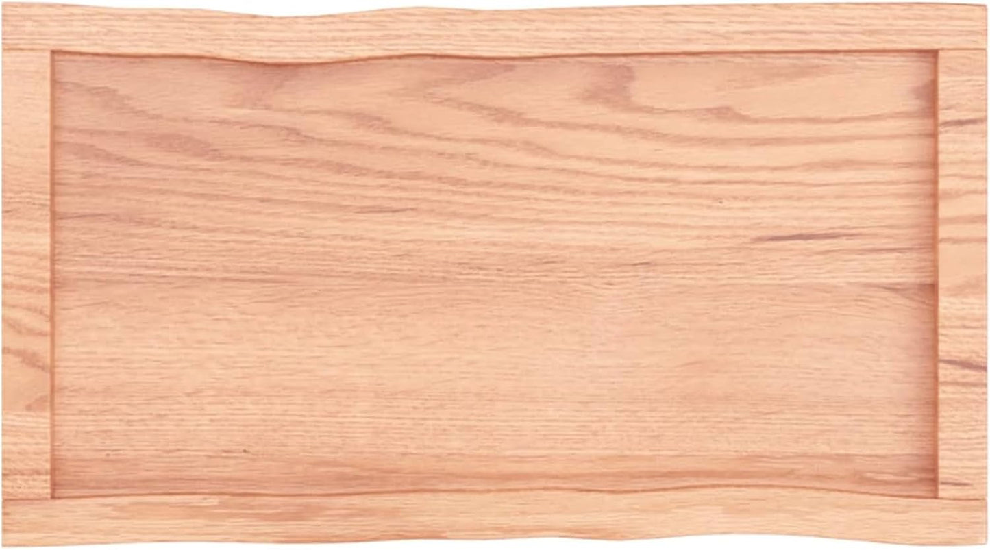 Light Brown Oak Wood Tabletop, 80 x 40 x 6 cm, Solid Treated Wood, Live Edge Design, Replacement Coffee Table, Kitchen Dining Table, Desktop Surface