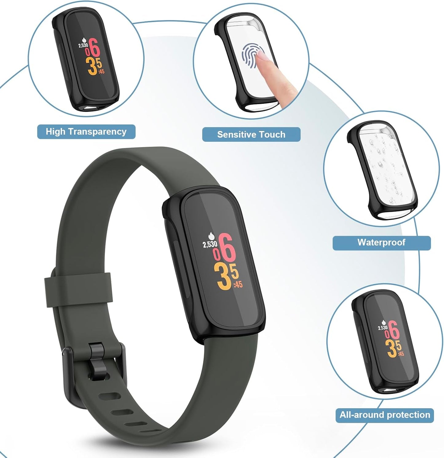 [3-Pack] Case for Fitbit Inspire 3 Screen Protector, Soft TPU Full Around Protective Cover Bumper for Fitbit Inspire 3 Fitness Tracker (Black/Silver/Clear)