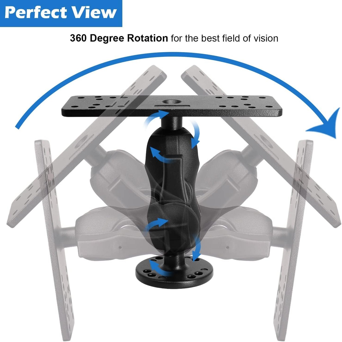 WINDFRD 1.5" Ball Short Arm Fish Finder Mount, Marine Electronic Mount, Universal Mounting Plate with 1.5 inches / 38mm / C Size Ball Adapters, Compatible with Garmin, Lowrance, Humminbird and More