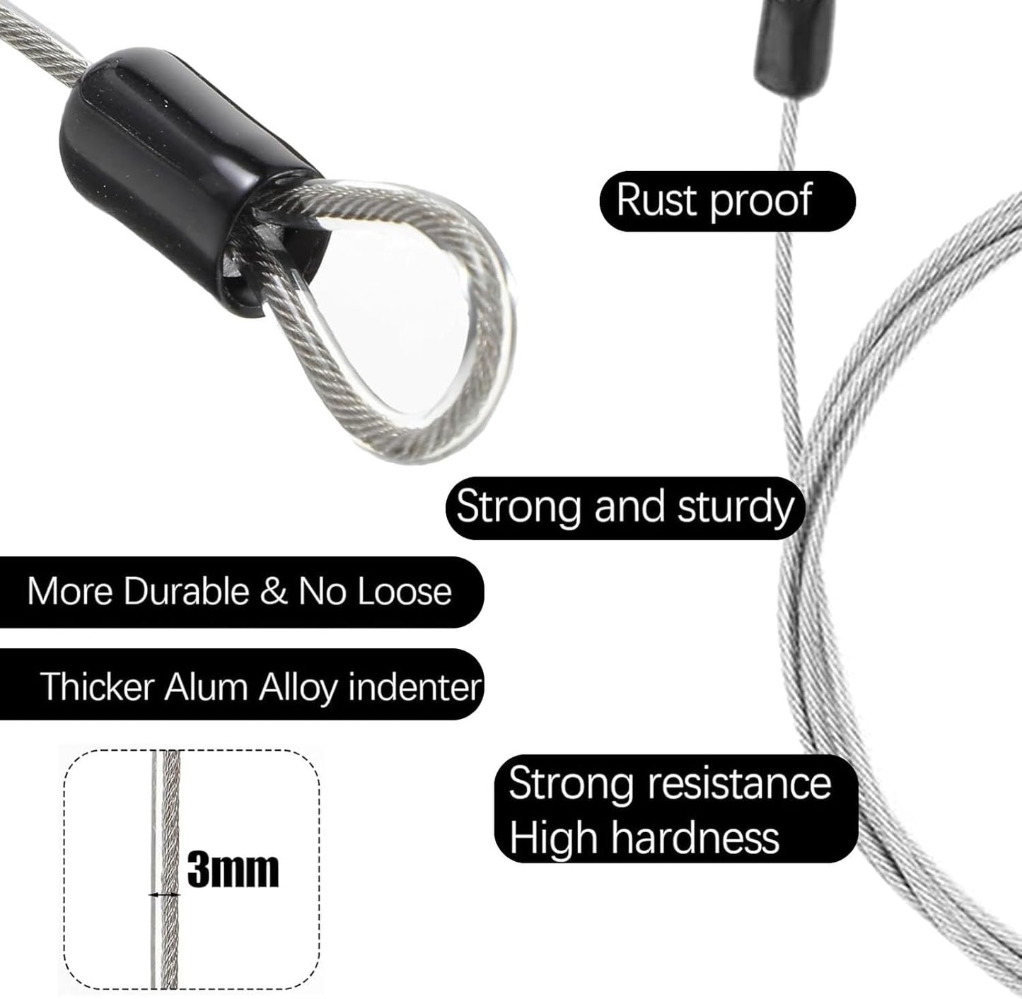 2-Pack Bike Cable Locks - 1M 3mm Security Cable with Double Loop Design, Heavy Duty Coated Wire for Bicycles, Luggage & Sports Equipment