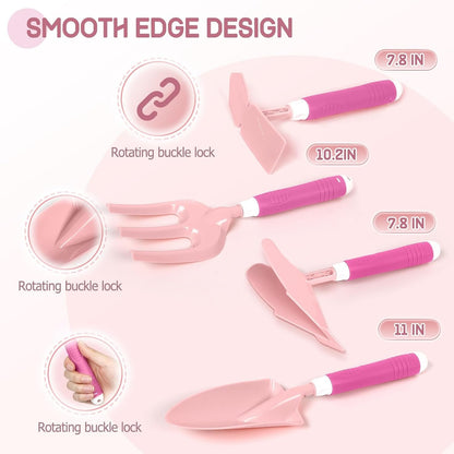 Qtioucp 16Pcs Kids Gardening Tools Set Backyard Play with Wheelbarrow, Apron, Watering Can and More Educational STEM Learning Pretend Toys Outdoor Indoor for Toddlers Kids Boys Girls (Pink)