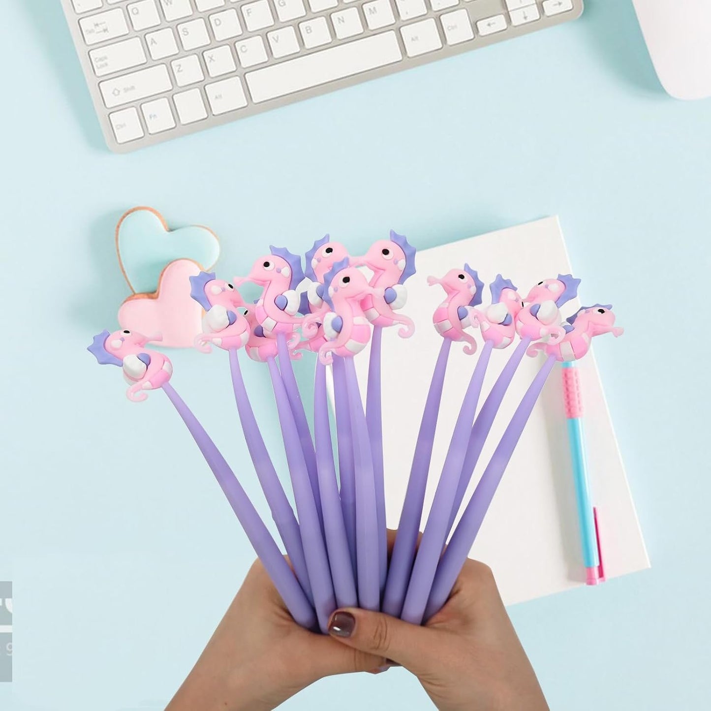 12 PCS Cute Ballpoint Pens, Kawaii Gel Pen for Women Teacher Students, Funny School Stationery Office Supplies, Gifts, Animals Party Favor Gifts, 0.38 mm Black Gel Ink (Seahorse)