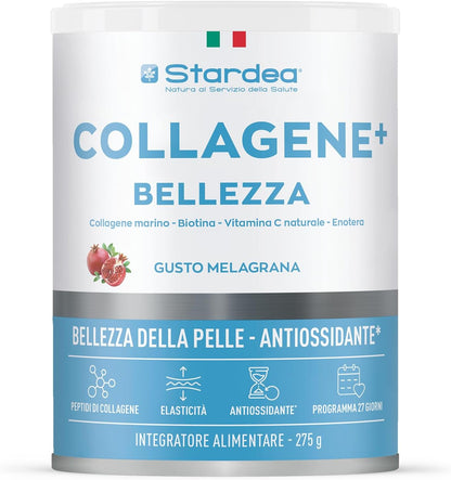 STARDEA Collagen + Beauty | Hydrolyzed Marine Collagen Type 1 with Hyaluronic Acid and Biotin | Hydration, Anti-ageing Skin Tone, Skin and Hair Flavour Pomegranate Powder 275 g