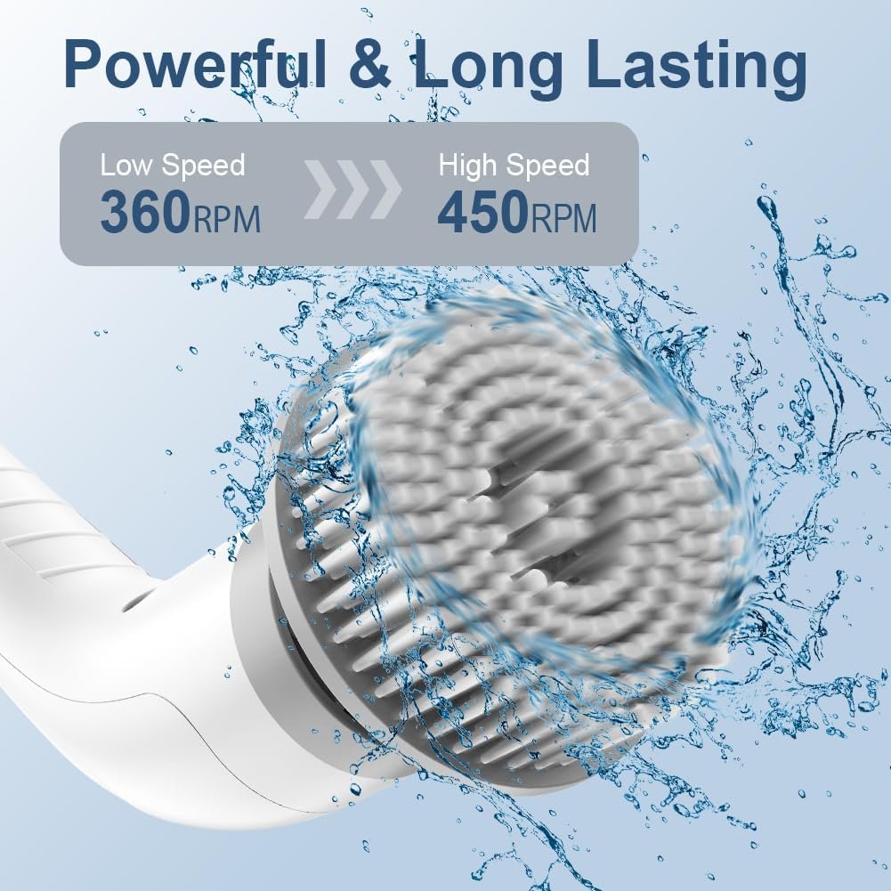 LENDAWAY 9-in-1 Multi-Purpose Electric Spin Scrubber,2 Speeds,Long Handle,Replaceable Brush Heads,for Cleaning Floors, Windows, Bathtubs, Grout, Tiles, Sink, Car (Greywhite)