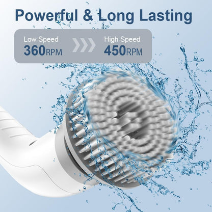 LENDAWAY 9-in-1 Multi-Purpose Electric Spin Scrubber,2 Speeds,Long Handle,Replaceable Brush Heads,for Cleaning Floors, Windows, Bathtubs, Grout, Tiles, Sink, Car (Greywhite)