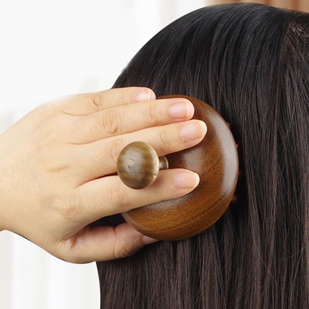 Wooden Scalp Massager Brush, Round Head Design with Ball-Tipped Bristles, Hair and Scalp Care Tool