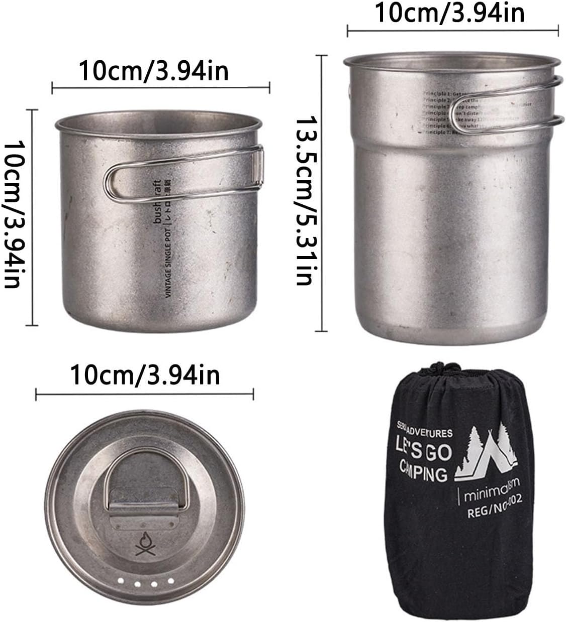 Jvjggag Camp Cooking Set, Cookware Stainless Steel, Lightweight Gear Portable with Handle Two Folding Pots for Backpacking RV Camping Outdoor Picnic Bushcraft Travel