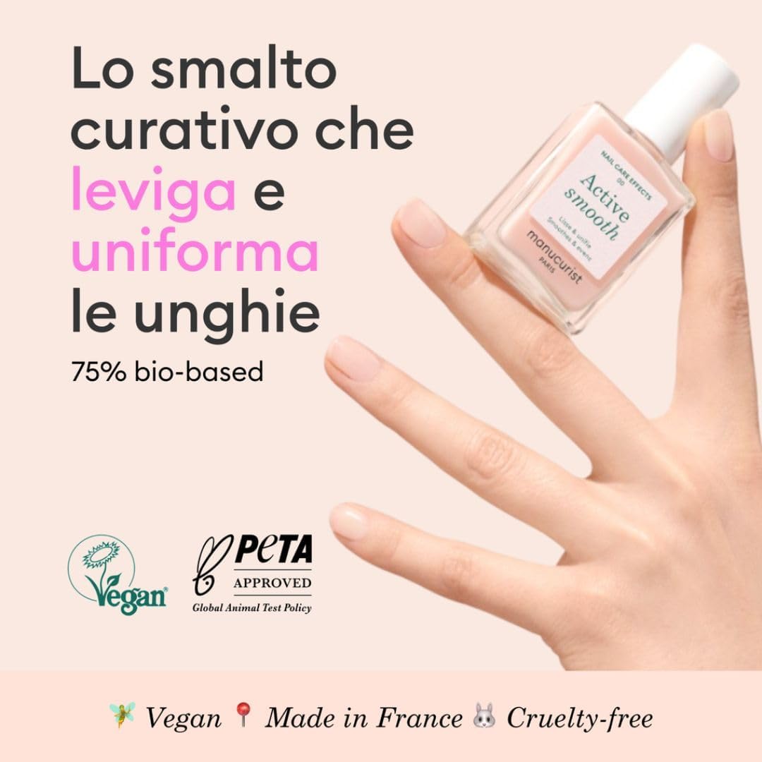 Manucurist Active Smooth 00 Nail Polish Repairing Treatment Smoothing Pink - Vegan & Made in France - Nail Strengthening Polish, Nude Nail Polish - Treatment for Damaged Nails - Women's Gift