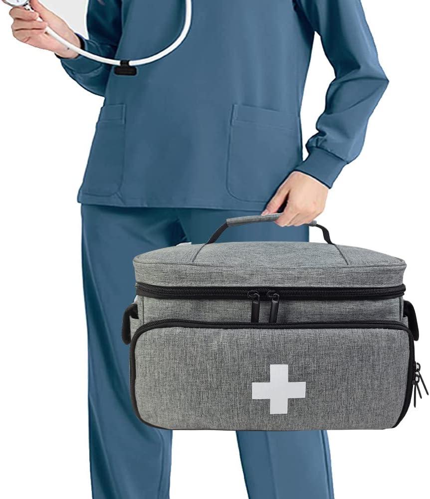 Medical Trauma Bag, Medical Equipment Bag Empty with Adjustable Divider, Nonslip Bottom, Removable Shoulder Strap, Water-Resistant Home Health Nurse Bag for Nurse, Physical Therapists, Gray