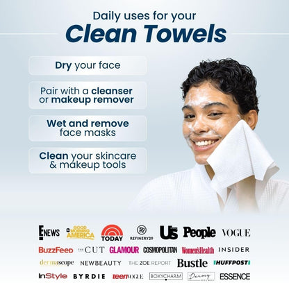 Clean Skin Club Clean Towels XL, 100% USDA Biobased Dermatologist Approved Face Towel, Disposable Clinically Tested Face Towelette, Facial Washcloth, Makeup Remover Dry Wipes, 100 ct, 2 pack