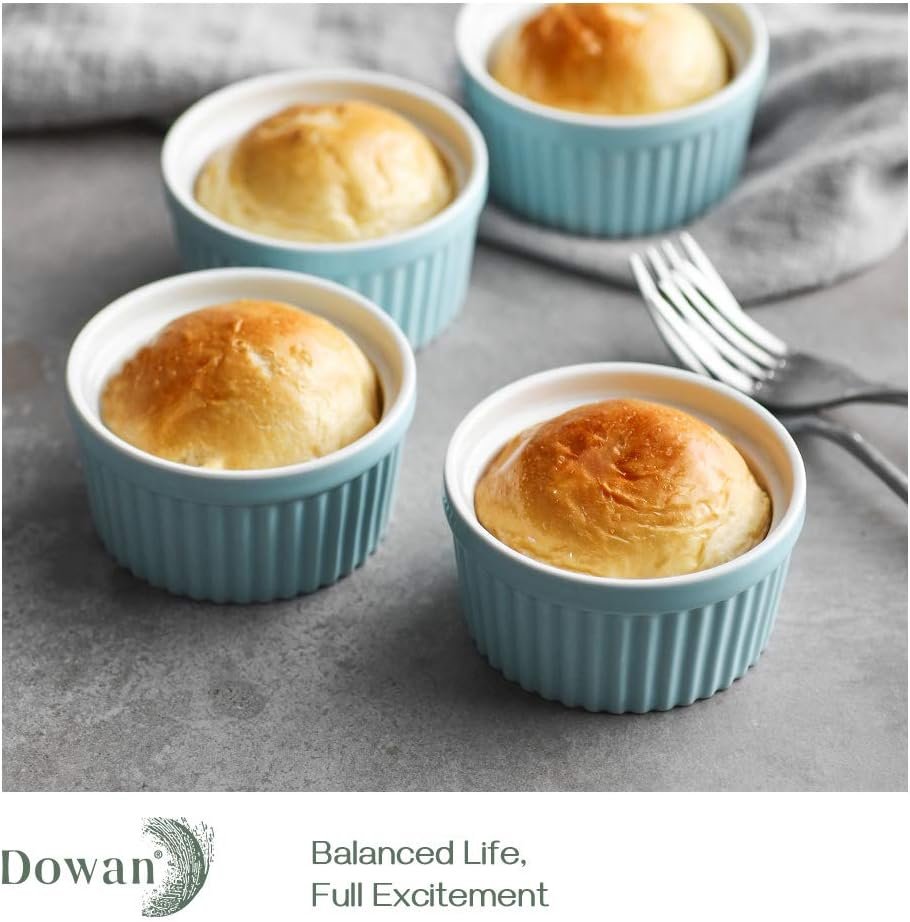 DOWAN 4 oz Ramekins - Ramekins for Creme Brulee Porcelain Ramekins Oven Safe, Classic Style Ramekins for Baking Souffle Ramekins Bowls, Set of 6, Blue