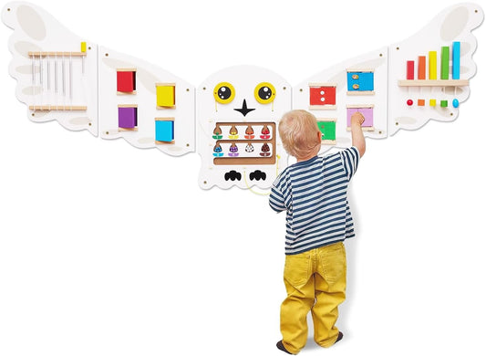 Monläurd® Owl Montessori Busy Board,Sensory Board,Educational Toys,Activity Cube,Wall Toys,Daycare Furniture,Playroom Furniture,Interactive Toys,Wooden Toys,Learning Toys,Boys and Girls 6 M+