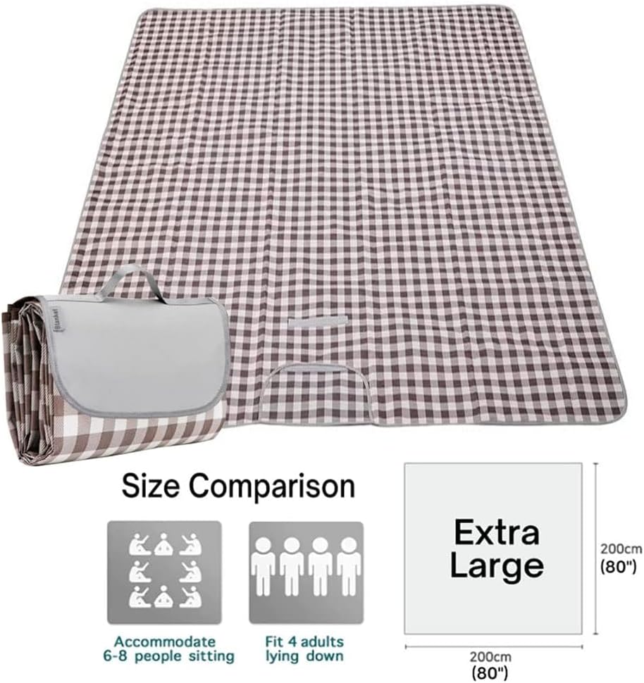 Extra Large Picnic Blanket Beach Blankets, 80''x80'' Picnic Mat Waterproof Sand Proof Foldable Portable for Outdoor Camping Hiking Travel Grass Park Music Festival Lawn Mats (Brown, 80x80 inch)