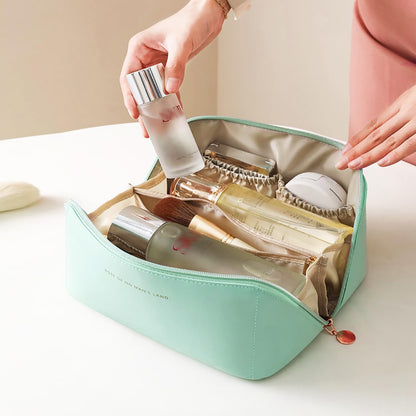 Makeup Bag Large Capacity Cosmetic Tools Bag, Make Up Bag with Zipper, Double-Layer Cosmetic Bag for Accessories, Shampoo, Cosmetics, Cosmetic Brush, Green Mint, Modern Simplicity