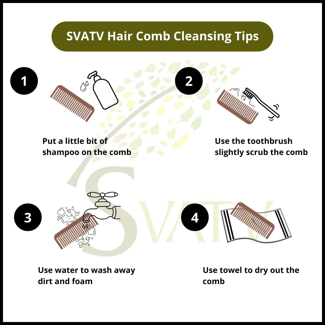 SVATV Handcrafted Neem Comb For Detangling Hair For Thick, Curly And Wavy Hair, Non-static And Eco-friendly With Wide Tooth For Grooming Hair Comb - (N-74)