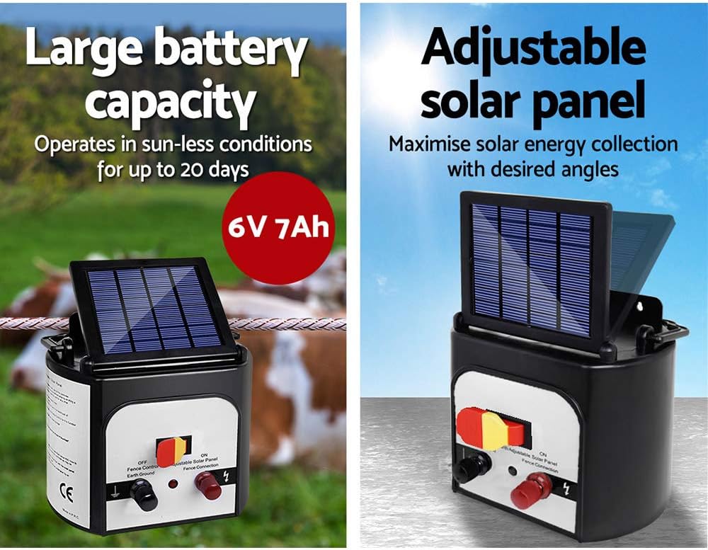 GIANTZ Fence Energiser 8Km Solar Energizer Charger, Fencing Equipment Farm Barrier Animals, 0.3J