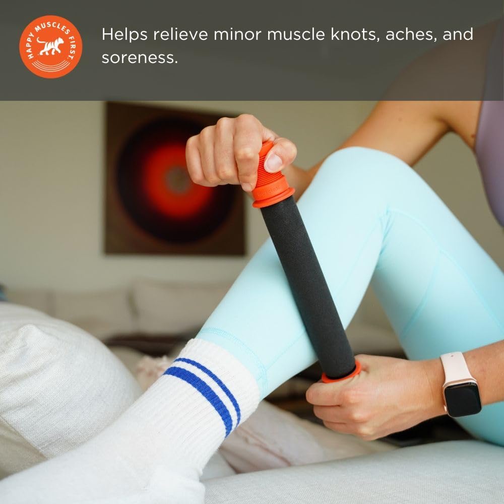 Tiger Tail 11in Massage Stick Portable Roller, Handheld, Deep Tissue Foam Roller for Legs, Neck, Calves, Thighs, Shins & Back, The Roadster 11, Orange Black