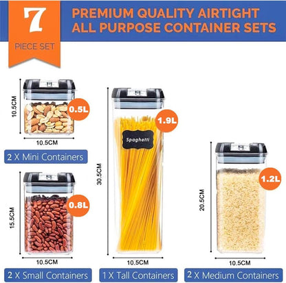 VivoGlow 7- Piece Food Storage Containers, Flip Lock Food Containers for Pantry Organization, Kitchen Storage & Organisation(Black)