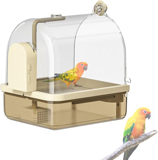 Cockatiel Bird Bath, Birds Cage Bath with Automatic Chew-Proof Tub and Perch, 8.86x7.87x10.24 inches 2-Mode Aviary Bathtub for Indoor Use Breeding Travel Show