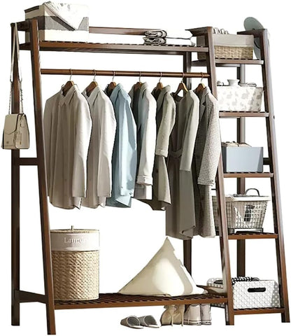 Elegante Appendiabiti Indipendente in bambù con ripiano Superiore, Asta Appendiabiti e vano portascarpe - Organizzatore Guardaroba Aperto per mobili da Camera da Letto, corridoio e Ingresso