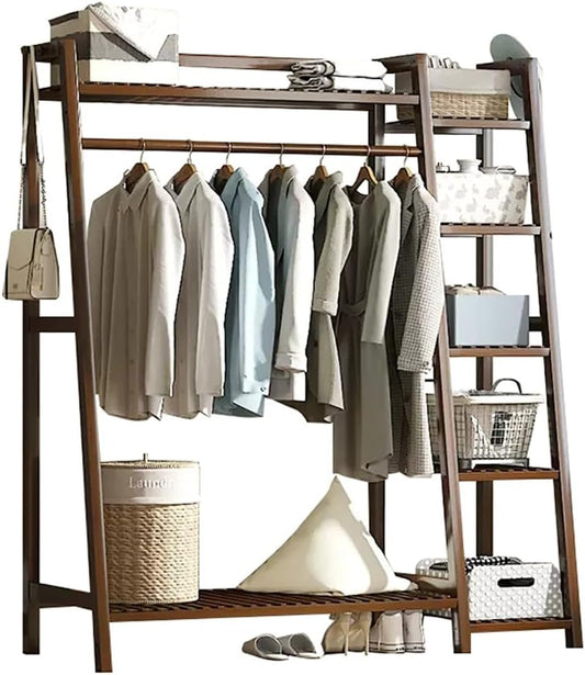Elegante Appendiabiti Indipendente in bambù con ripiano Superiore, Asta Appendiabiti e vano portascarpe - Organizzatore Guardaroba Aperto per mobili da Camera da Letto, corridoio e Ingresso