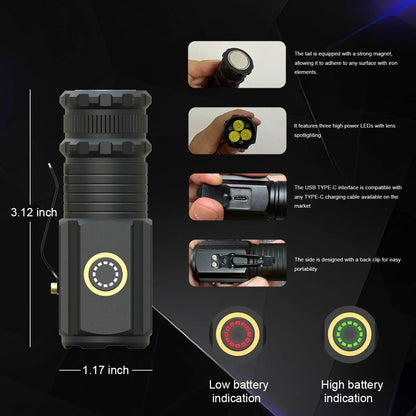 Mini LED Flashlight - Handheld, Aluminum, Rechargeable, 5 Lighting Modes, Waterproof, Tactical Design for Outdoor Activities and Emergencies