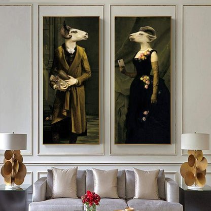 DAERG Nostalgia retrò Gentleman Lady Dipinti ad Olio Wall Art Poster Animali Stampe Pittura su Tela per Soggiorno Oggettistica per la casa, jy1292,20x45cm Senza Cornice