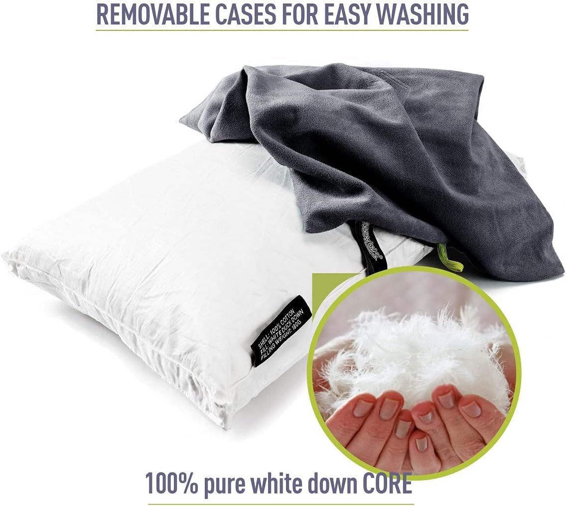 ZOOOBELIVES Down Filled Camping Pillow with Washable Cover, Lightweight Travel Pillow for Neck and Lumbar Support, Compact for Hiking, Backpacking, Camping, and Outdoor Adventures - Alplive S2046