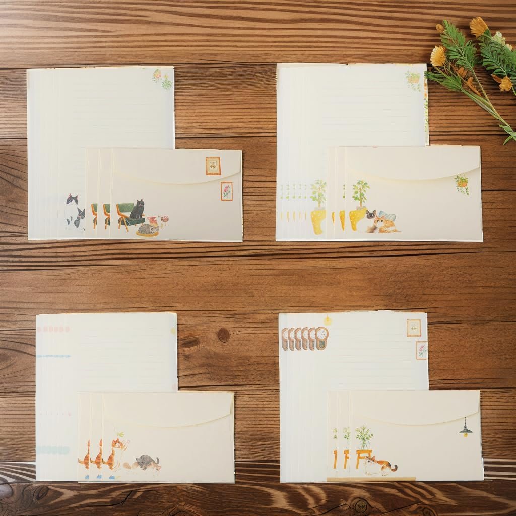 72 Pieces Cute Cat Theme Writing Paper and Envelopes Stationery Set for Women Girls with 48 Lined Stationery Letter and 24 Envelops